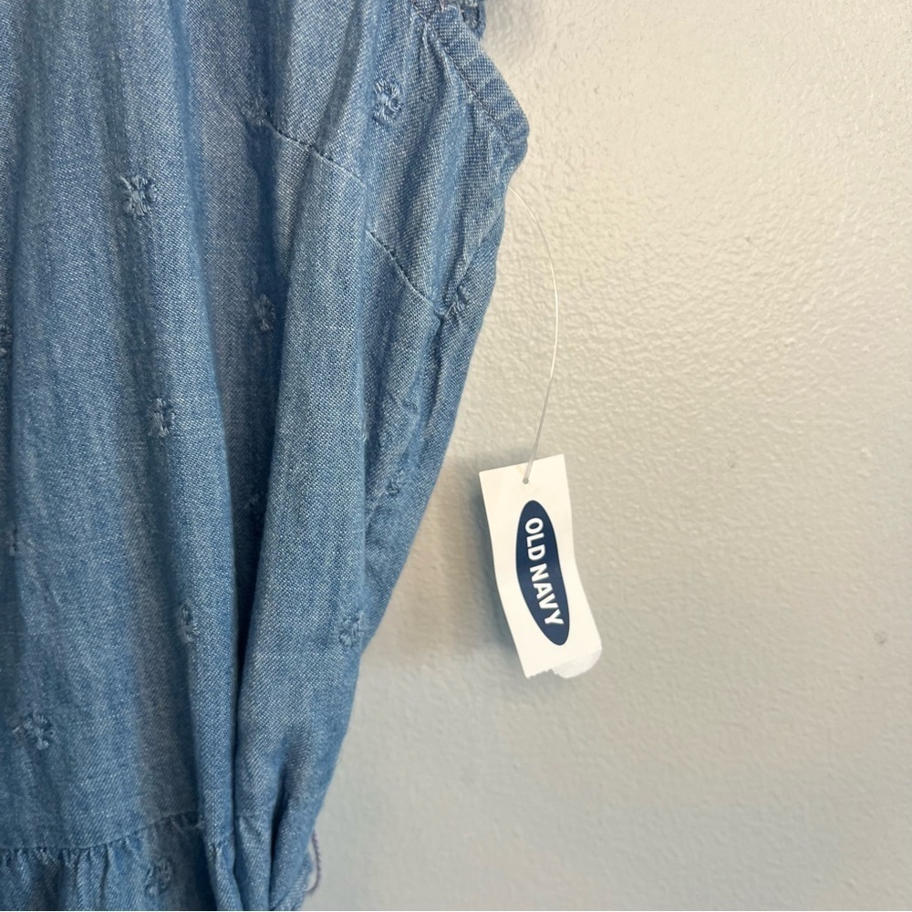 NWT Old Navy Denim Embroidered Mini Dress Cap Sleeve Square Neck Sz M Button Up - Picture 6 of 13